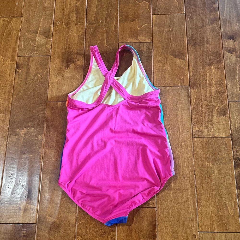 Lands' End Tie-Dye One Piece Swimsuit - Pink, Blue, Orange - Picture 3 of 4